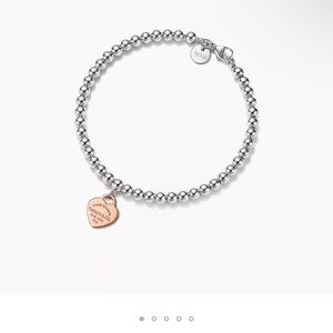 Tiffany & Co. Heart Tag Bead Bracelet in Sterling Silver and Rose Gold, 4 mm